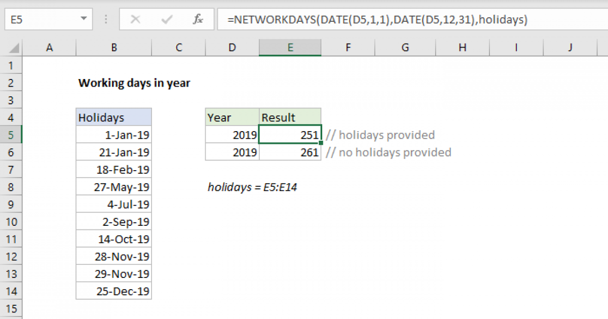 Working Days In Year Excel Formula Exceljet Working Days In Year Excel Formula Exceljet